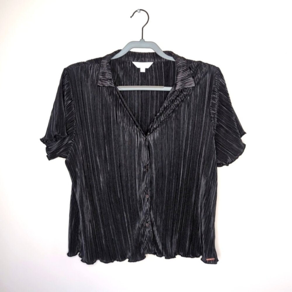 Danskin Whimsigoth Renaissance Accordion Retro 90s Victorian Satin Blouse L